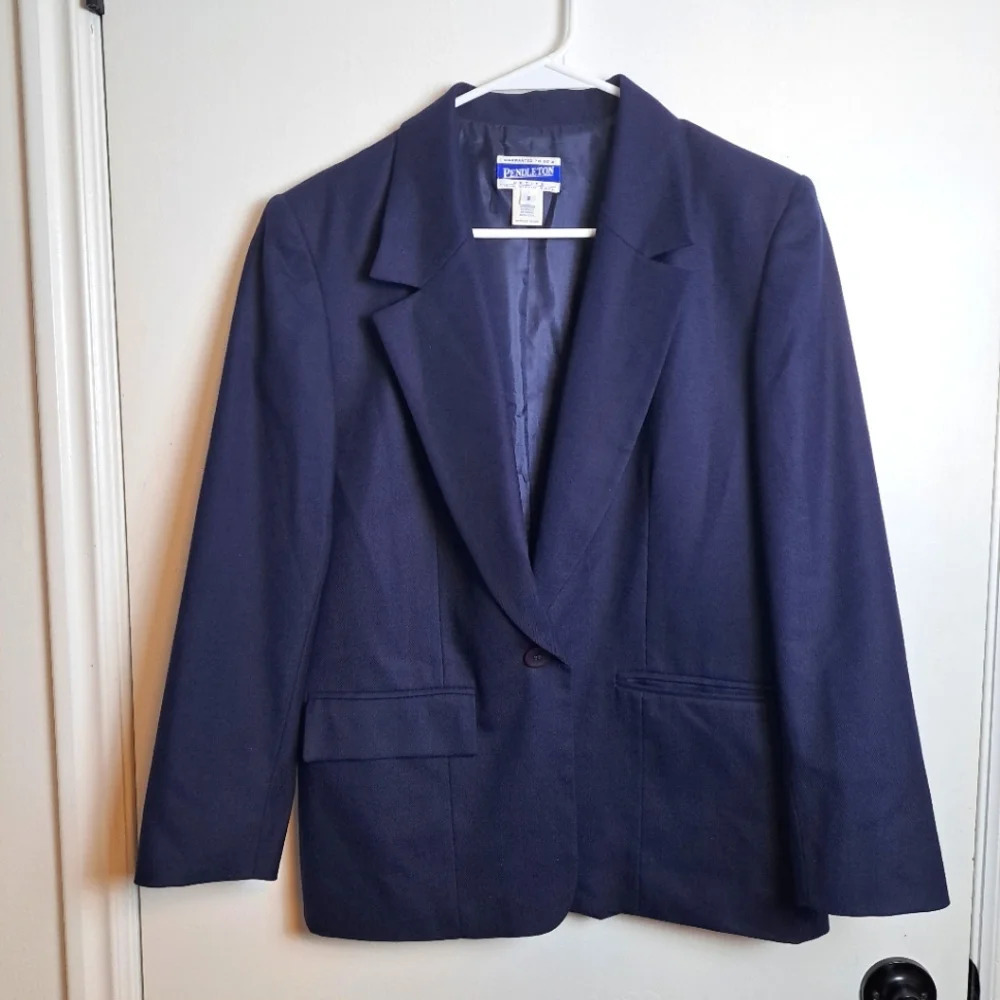 Vintage Pendleton Navy Blue 100% Virgin Wool Suit Jacket Blazer Size 8‎